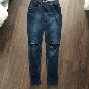 High waisted blue jeans